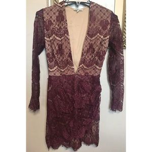 Burgundy/nude lace dress